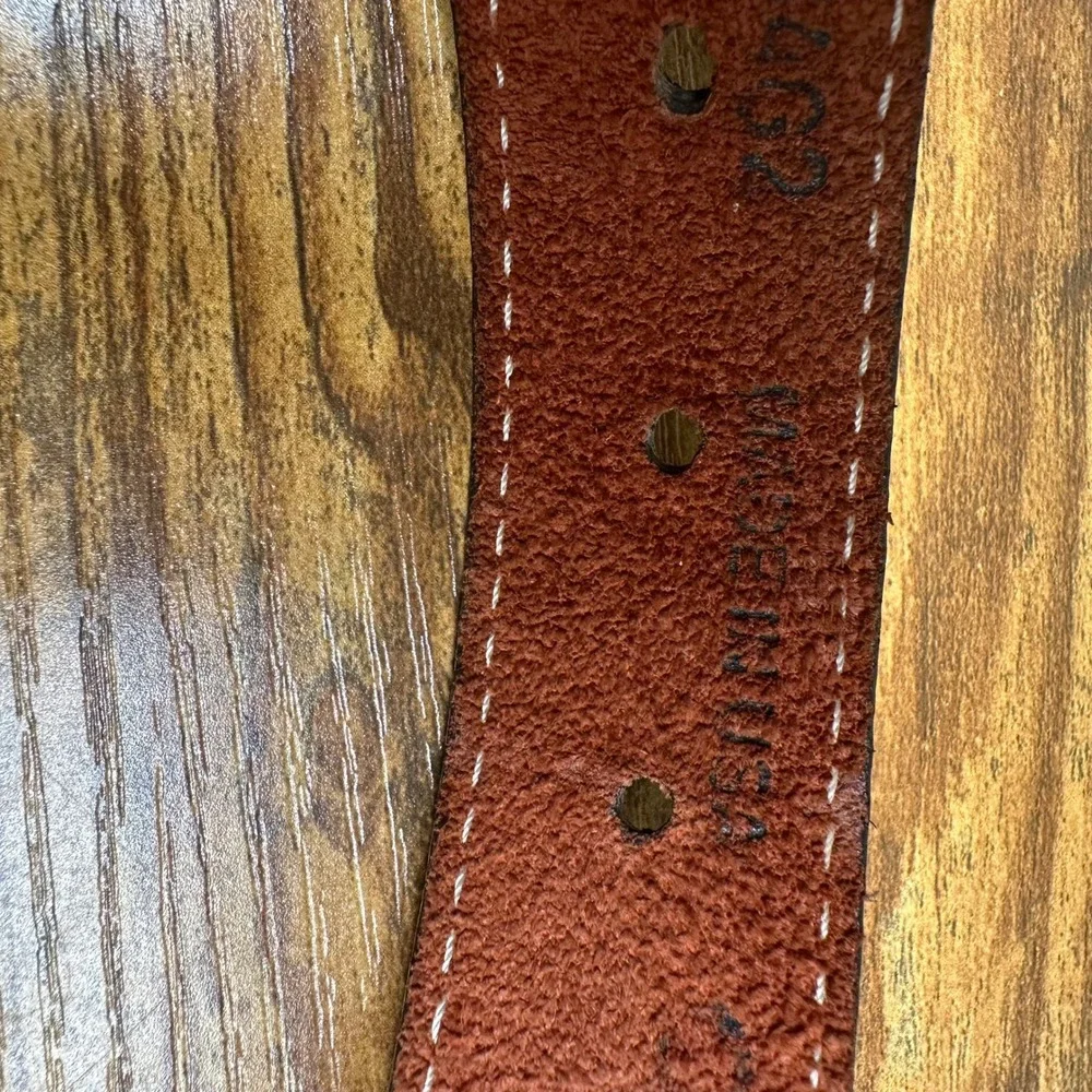 Orvis Mens Canvas and Leather Belt Brown Khaki Brass Buckle Made in USA Size 38
